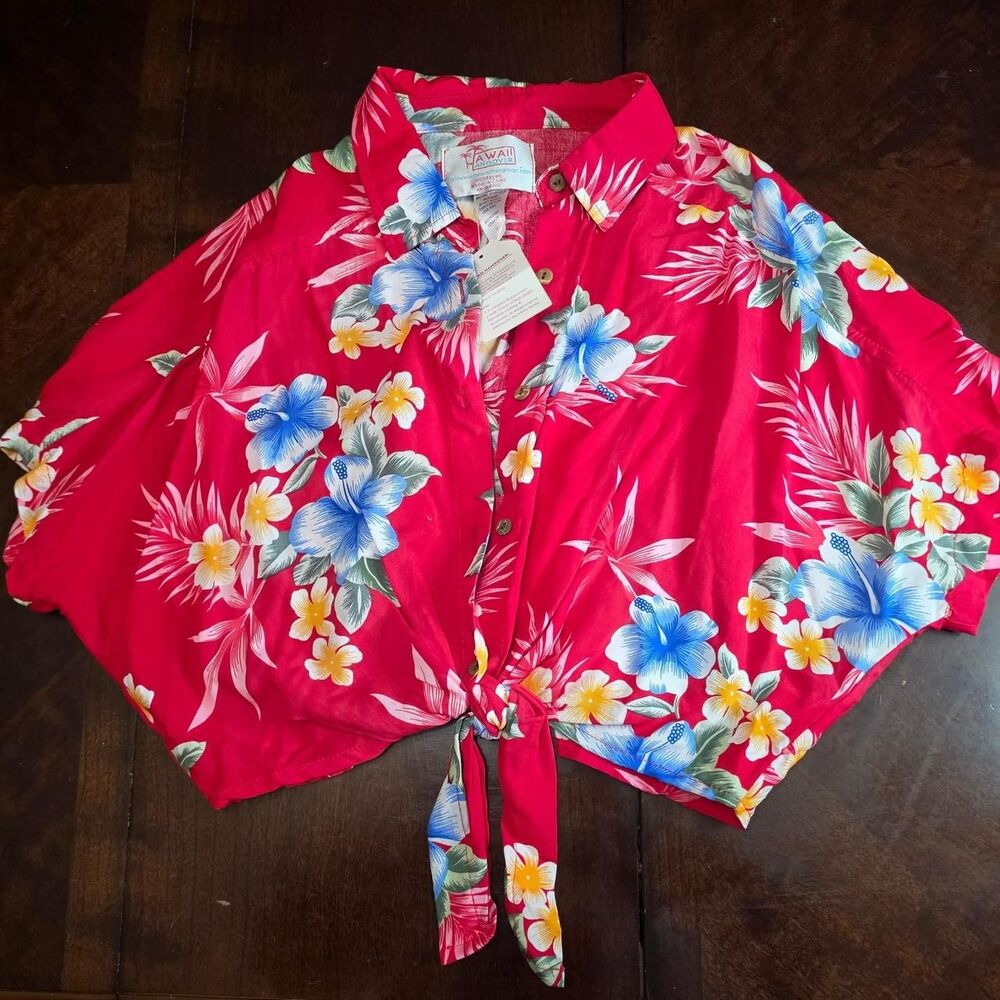 NWT Vintage Hawaii Hangover Cropped Red Hawaiian Shirt